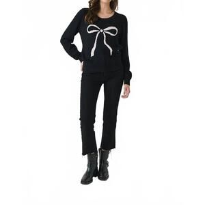 NEW CHASER bow long sleeve sweater in black